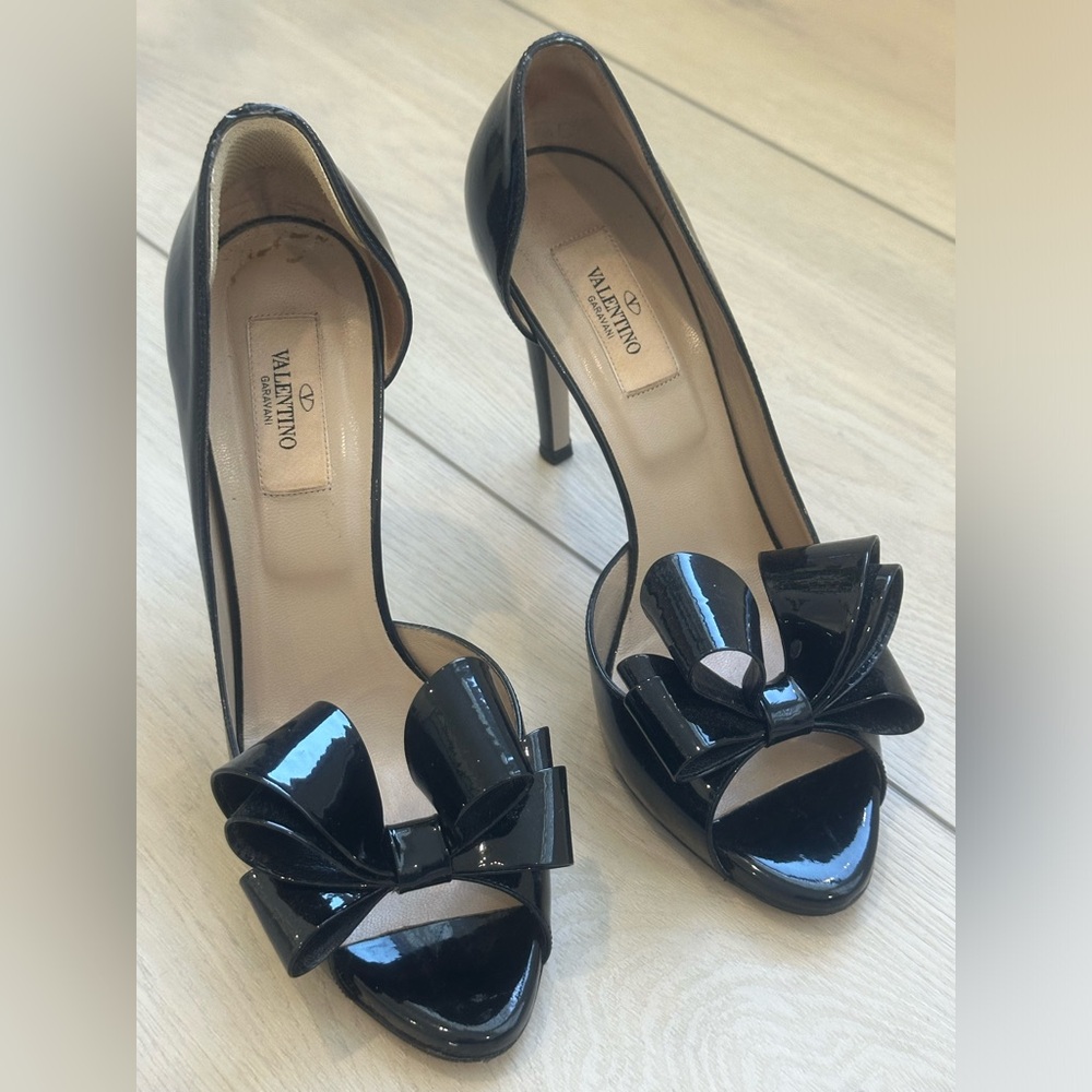 Valentino Black Patent Leather Bow Heels